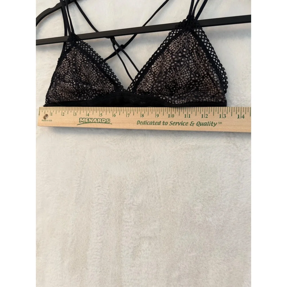 Victoria's Secret Black Lace Strappy Bralette Medium Triangle Cross Back Mesh